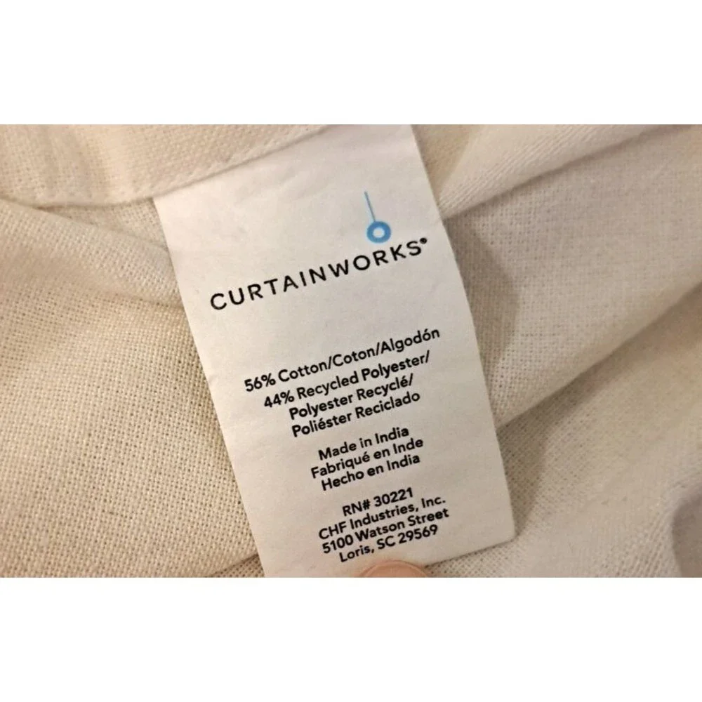 White Blue Trim Curtain Panels Set Recycled Polyester Curtainworks Cottage 36x52